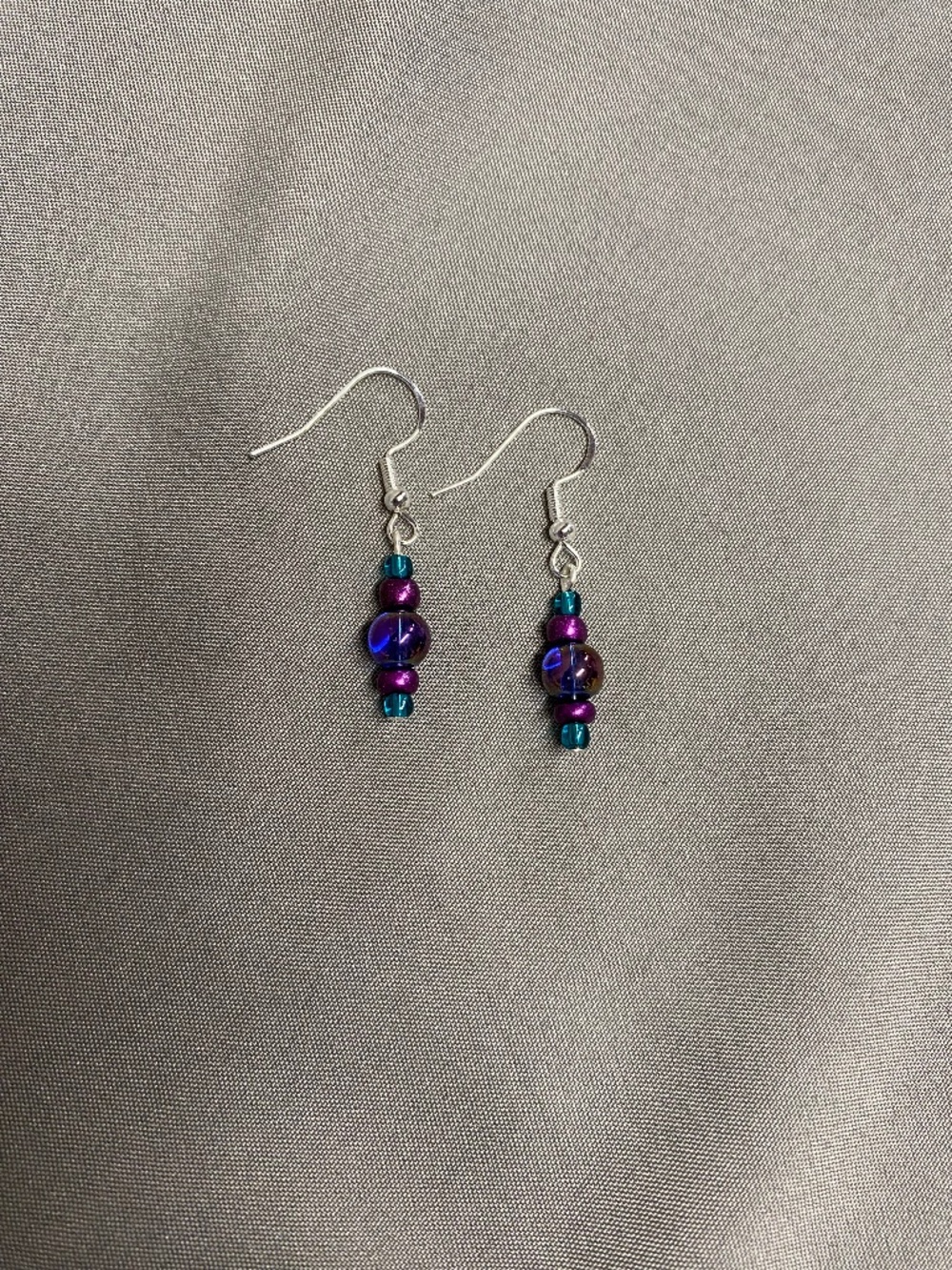 HANDMADE Purple & Green Beaded Women's Earrings